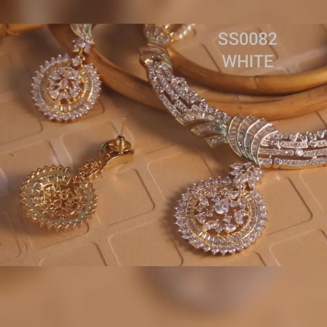 SS0082 Red & White Party wear Necklace Set with 2line Pearl