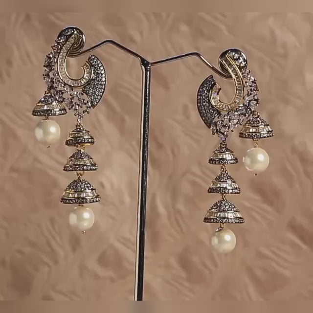 Pearl & CZ fancy Chandbali with Zhumki Earring - E23