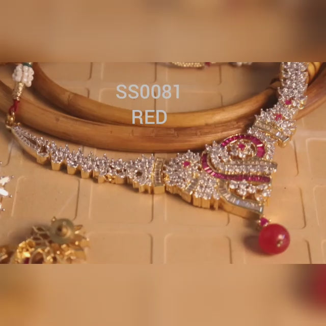 SS0081 RED & White tone Party wear Necklace Set