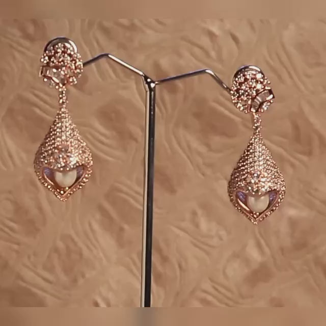 Rose Gold Polish Dome Earring with Pearl - E28