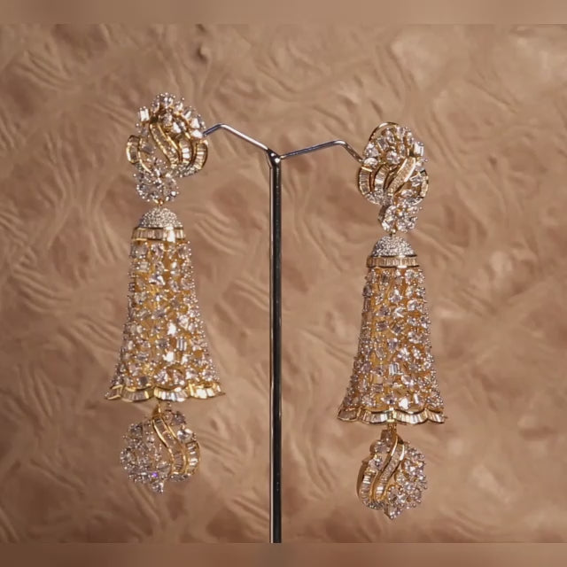 CZ elegant Uncut Shaped Long Jhumka - E16